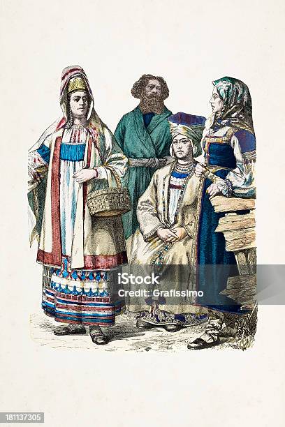 ロシア人のグループで伝統的な服装から 19 世紀の - 19世紀のベクターアート素材や画像を多数ご用意 - 19世紀, 19世紀風, 4人