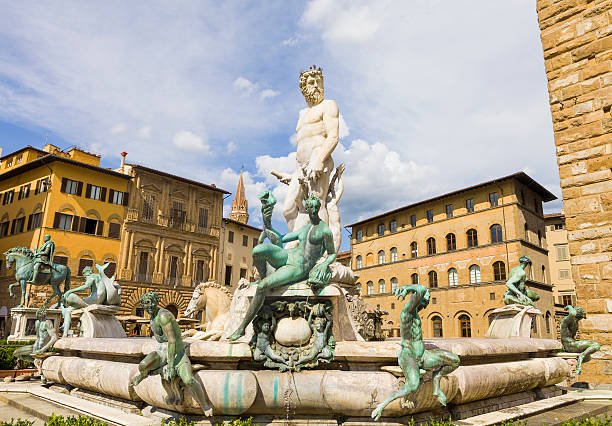 fuente de neptuno - piazza della signoria fotografías e imágenes de stock