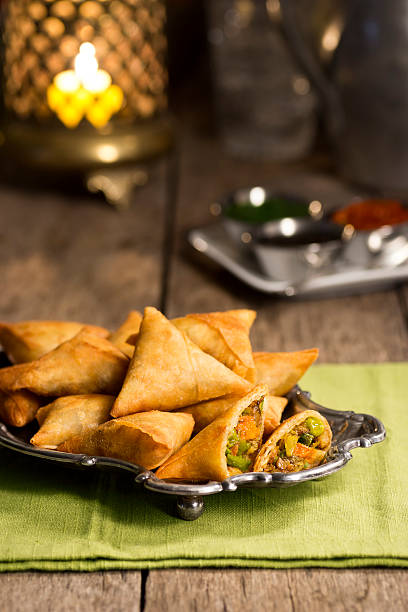 Samosas with Chutney in Restaurant