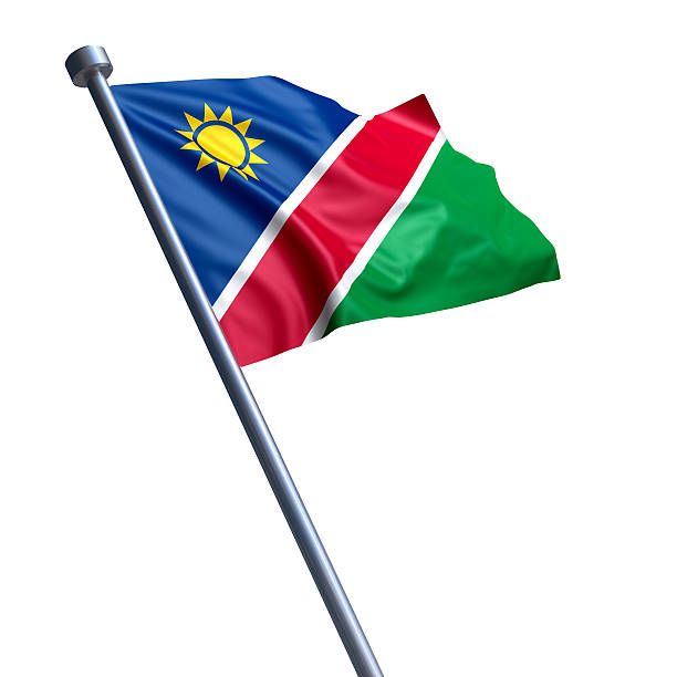 Flag of the Republic of Namibia on modern metal flagpole.