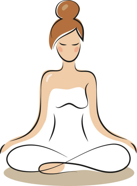 Sitting in lotus pose girl woman yoga spa purity meditation calm company logo vector art illustration