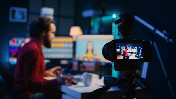 istock Close up on camera recording photographer teaching audience photography tips 1811395521