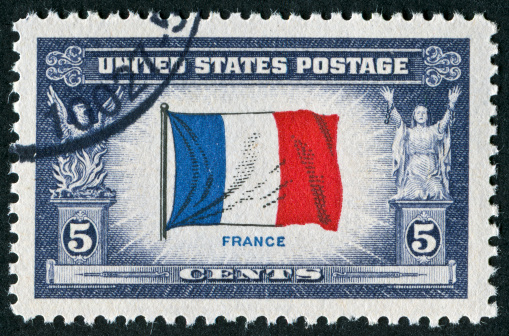 Cancelled Stamp From The United States Featuring A French Flag