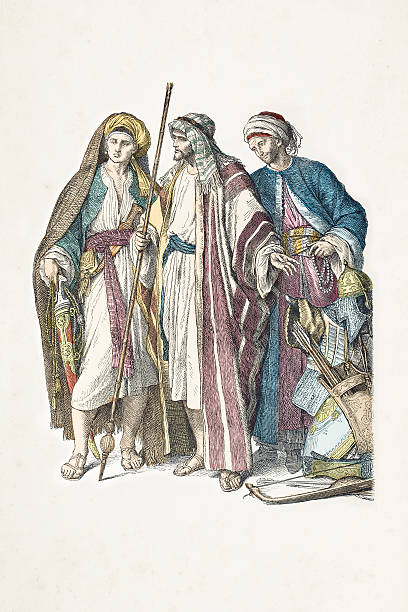 istock Group of arabian man in traditional clothing from 6th century 181139707