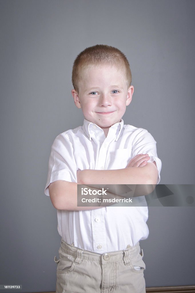 Happy Boy happy boy on gray 6-7 Years Stock Photo