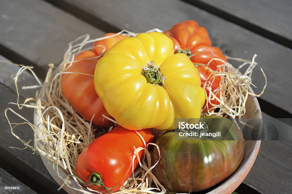 Tomates Heirloom no jardim - Foto de stock de Comida royalty-free