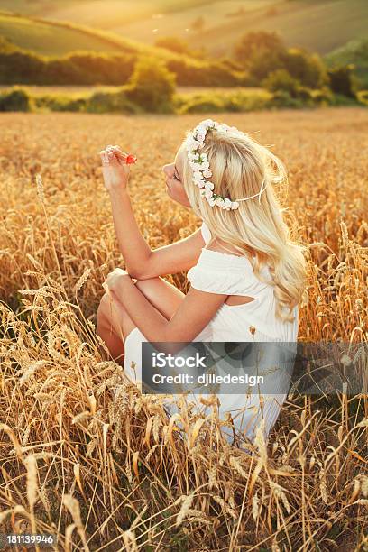 Beautiful Lonely Blonde Enjoying The Nature Stock Photo - Download Image Now - Adult, Adults Only, Agricultural Field