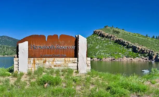The entrance to the Horsetooth Reservoir outside of Fort Collins, Colorado. It's a recreational park area as well as a major water supply for the surrounding area.