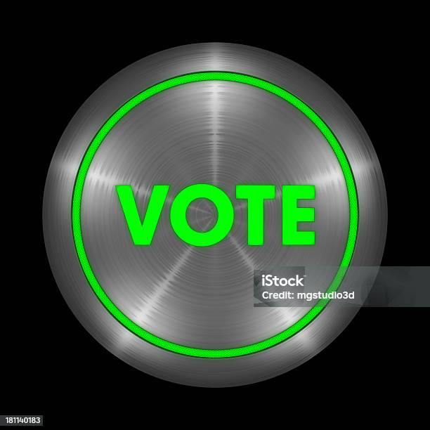 Vote Button Stock Photo - Download Image Now - Black Background, Chrome, Close-up
