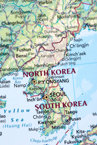 Map of South Korea and North Korea. 