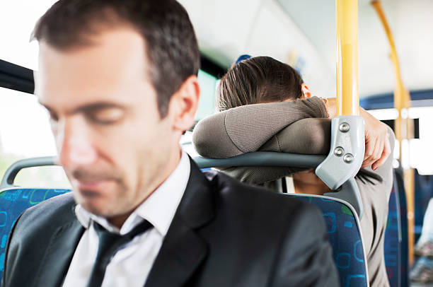 istock Young tired woman sleeping in bus. 181141366
