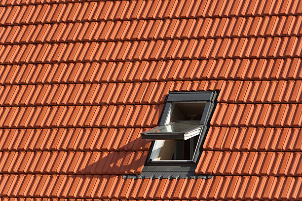 tetto con finestra, rooftiles - hausdach foto e immagini stock