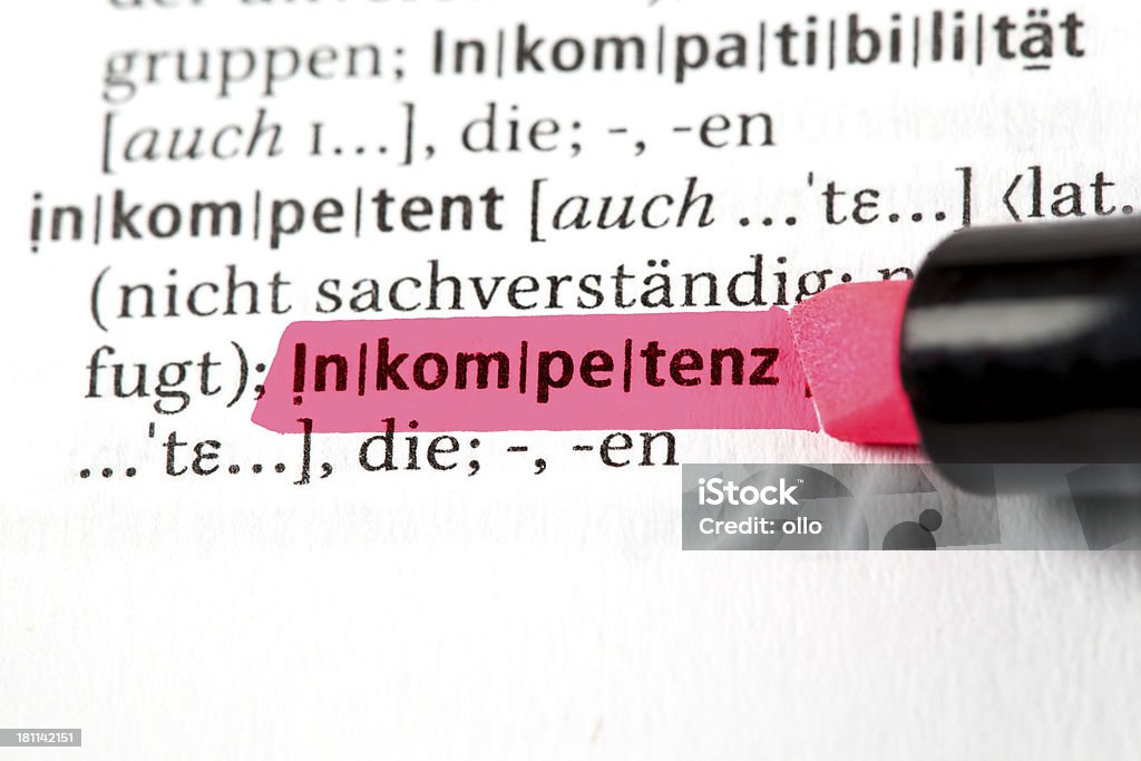 Inkompetenz-tedesco definizione della parola incompetency - Foto stock royalty-free di Close-up