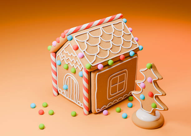 Gingerbread house. Christmas cookies and candy. 3d illustration.