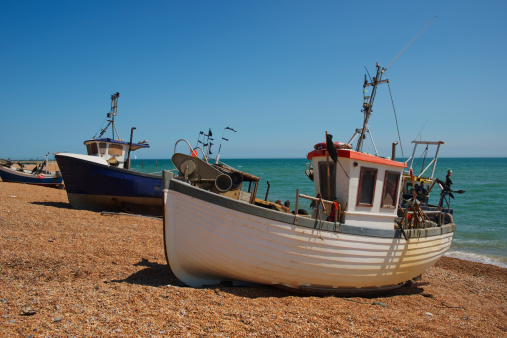 trawlers on the shingle beach at Hastings, East Sussex