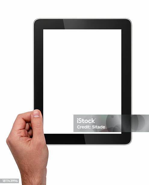Ręka Trzyma Tablet Z Trzech Ścieżek Odcinania - zdjęcia stockowe i więcej obrazów Białe tło - Białe tło, Biały, Cyfrowy wyświetlacz