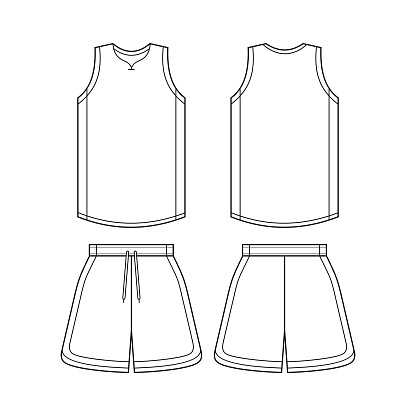 Basketball uniform mockup template design for sport club. Red basketball jersey, basketball shorts in front, back view and side view. Vector Illustration