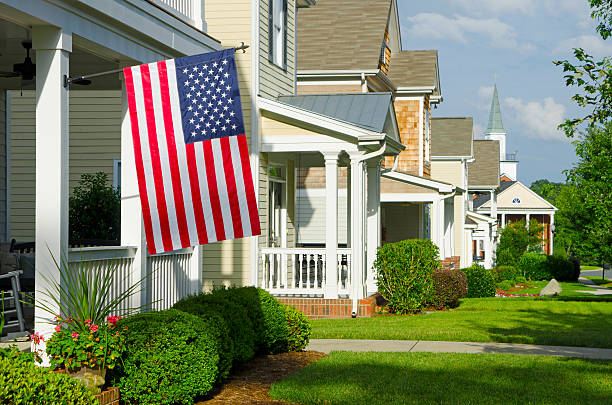 Image of a patriotic and religious town stock photo