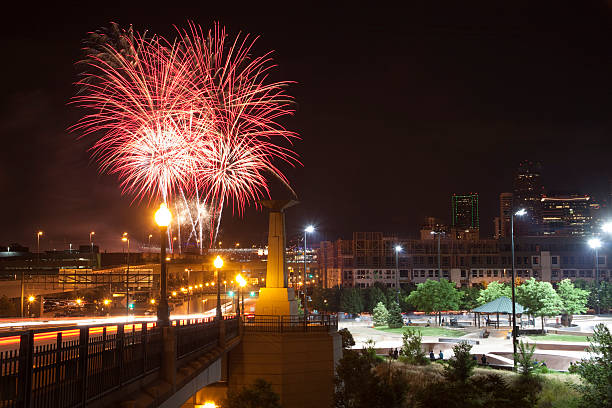 istock Downtown Denver fireworks and skate park Colorado 181145592