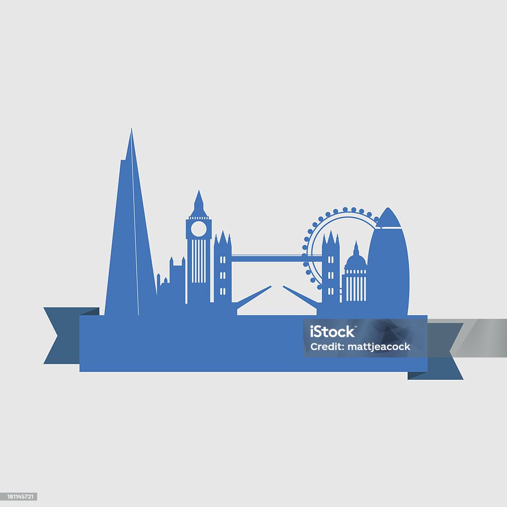 skyline di Londra con bandiera - Illustrazione stock royalty-free di Ambientazione esterna