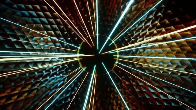 Psychedelic abstract bright disco ball spinning seamless with glowing multicolored stripes. Seamless loop background. Dance party. 3d render for music performance. Seamless VJ loop animation