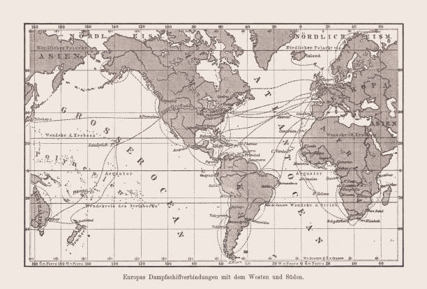 istock Historical map of Europe's steamship connections, wood engraving, published 1894 1811463661
