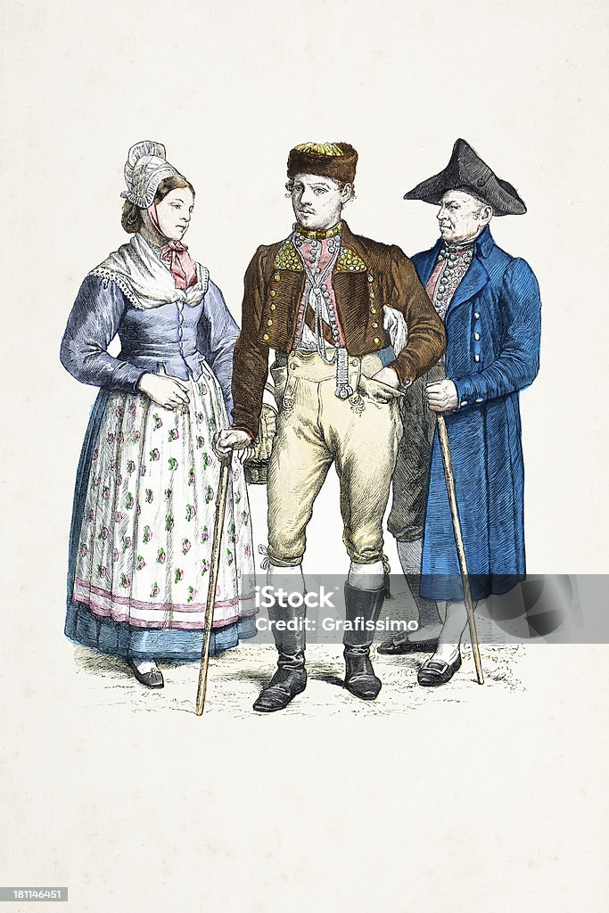 Grupo de pessoas alemã na Roupa Tradicional de 1870 - Royalty-free Alemanha Ilustração de stock
