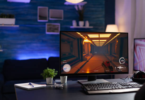 istock Nobody at desk with online video games on computer 1811473150
