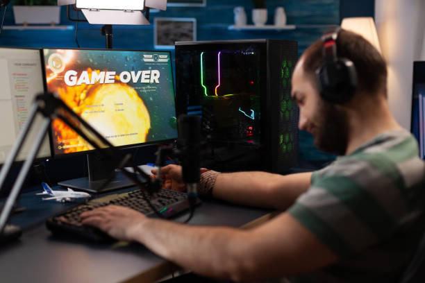 istock Person losing video games on live stream with chat 1811473774