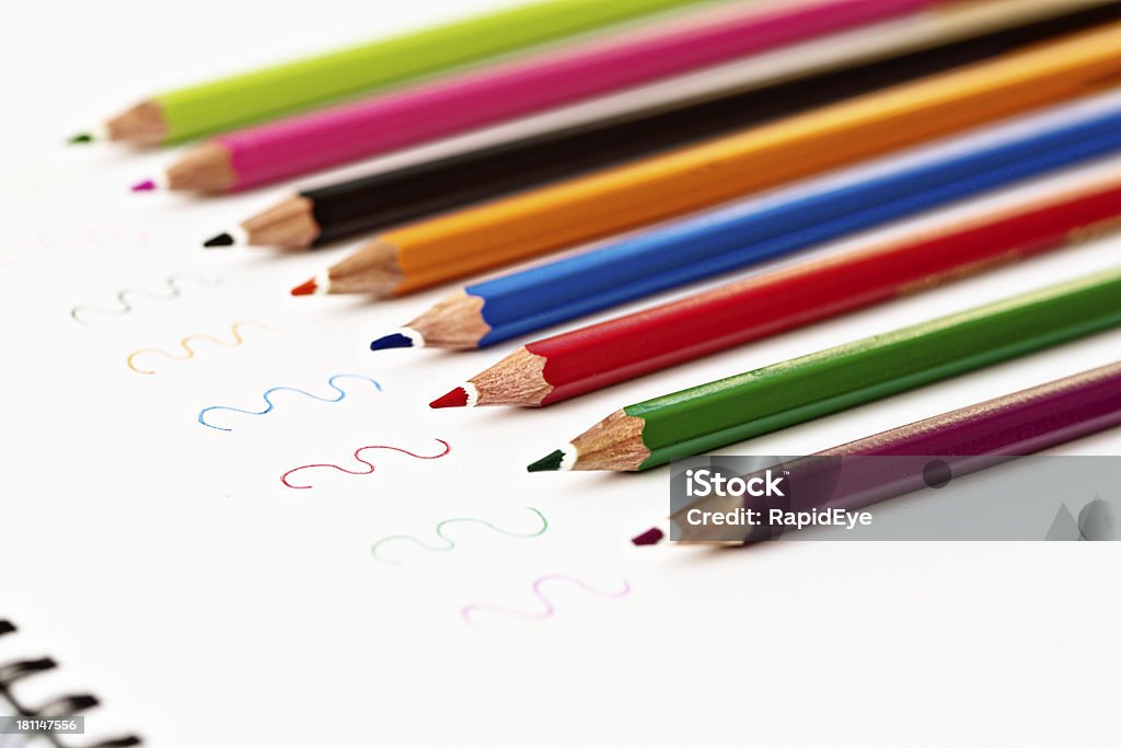 Muulticolored Pencil Crayons Draw Wavy Lines On White Stock Photo -  Download Image Now - iStock