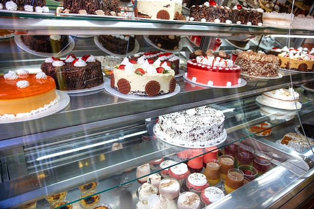 istock Cakes for sale in refrigerated display cabinet 181147740