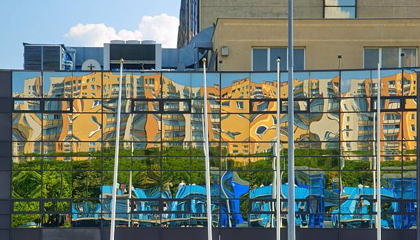 istock Architecture, abstract, reflection residential blocks in the glass facade 181147983