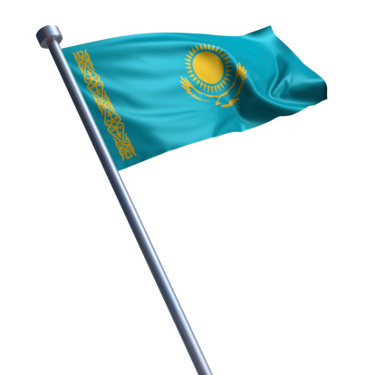 Flag of the Republic of Kazakhstan on modern metal flagpole.