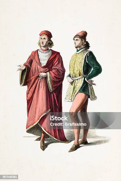 Florentiner Aristokraten Mit Unterschiedlichen Kostümen Aus Dem 15 Jahrhundert Stock Vektor Art und mehr Bilder von 19. Jahrhundert