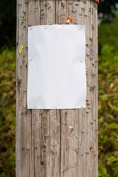 blank sign on telephone pole blank sign stapled on a telephone post telephone pole stock pictures, royalty-free photos & images