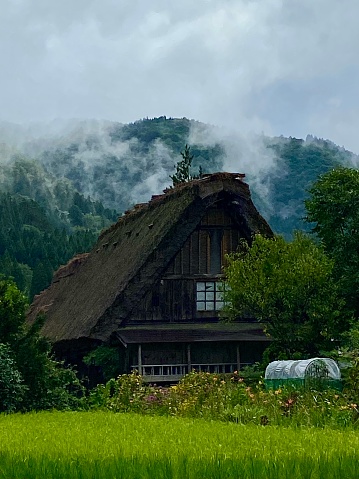 Japan - Shirakawa-go village is a small, traditional village showcasing a building style known as gassho-zukuri. It is one of UNESCO's World Heritage Sites

In this picture you can see a traditional house of the village and the nature around the house