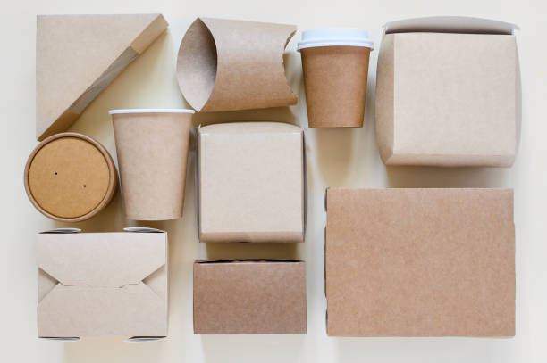 istock Eco-friendly disposable packaging. Set of paper tableware and food packaging. View from above. Zero waste concept 1811484375