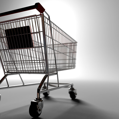 A backlit shopping trolley. 3D render with HDRI lighting and raytraced textures.