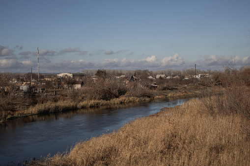 Izyum, Ukraine - November 10, 2023. a beautiful view of the city of Izyum and the Siverskyi Donets river