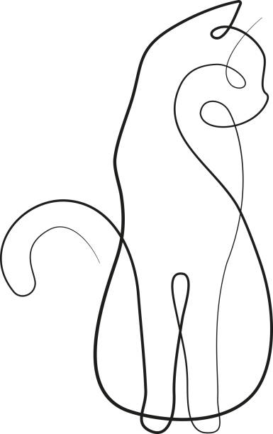 Poster wallart abstract one-line cat continuous black and white line vector art illustration