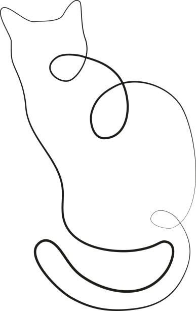 Poster wallart abstract one-line cat continuous black and white line vector art illustration