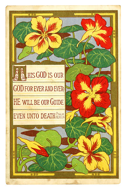 ilustrações de stock, clip art, desenhos animados e ícones de victorian religiosas cartão com nasturtiums, 1877 - psalms