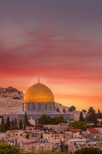 View of the Temple Mount, also known as Haram al-Sharif, al-Aqsa Mosque compound or simply al-Aqsa, which is a hill in the Old City of Jerusalem that has been venerated as a holy site in Judaism, Christianity, and Islam for thousands of years.