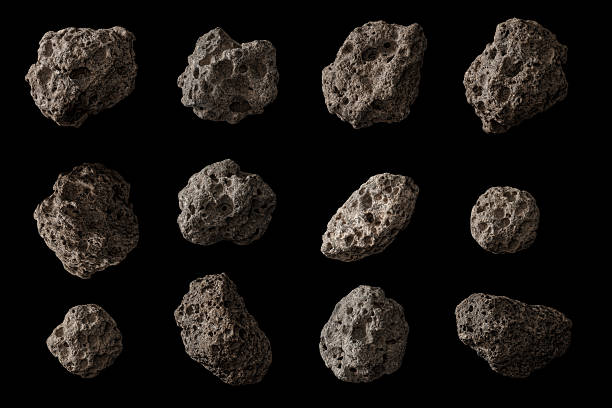 Space Rocks! Asteroids?  Meteors?  Moon rocks?  You decide!  Huge captures isolated on pure black for ease of use and integration into your design.  Shields up!  Here come the space rocks! meteorite photos stock pictures, royalty-free photos & images