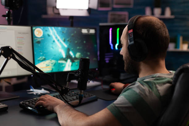 istock Person streaming video games online with live chat 1811497875