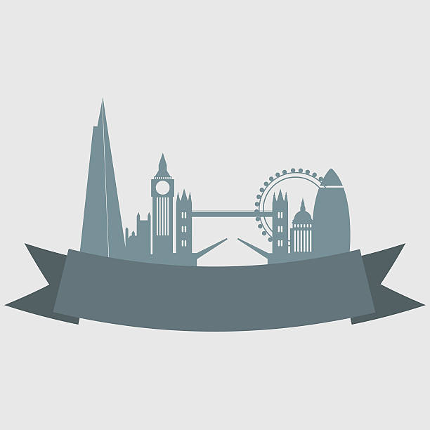 skyline von london mit banner - london england urban scene 30 st mary axe city stock-grafiken, -clipart, -cartoons und -symbole