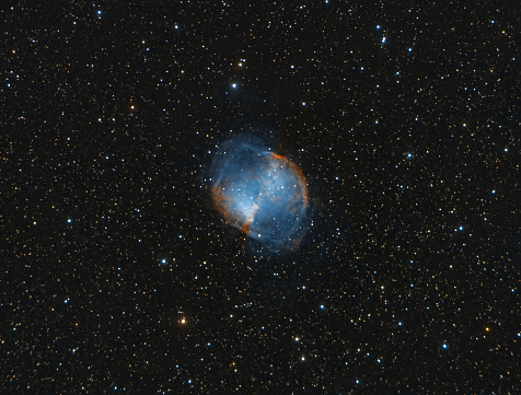 The Dumbbell Nebula is a planetary nebula in the constellation Vulpecula at a distance of about 1360 light years. Image taken from Central California foothills