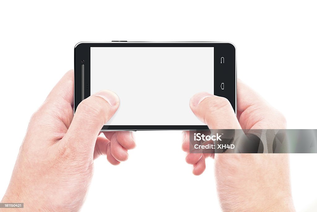 touching screen on smart phone touching screen on smart phone with clipping paths,phone was designed with myself Blank Stock Photo