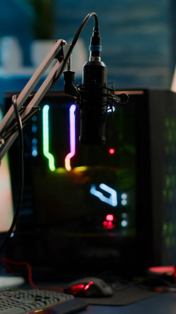 istock Game is over on display of RGB professional powerful computer in empty room 1811504381