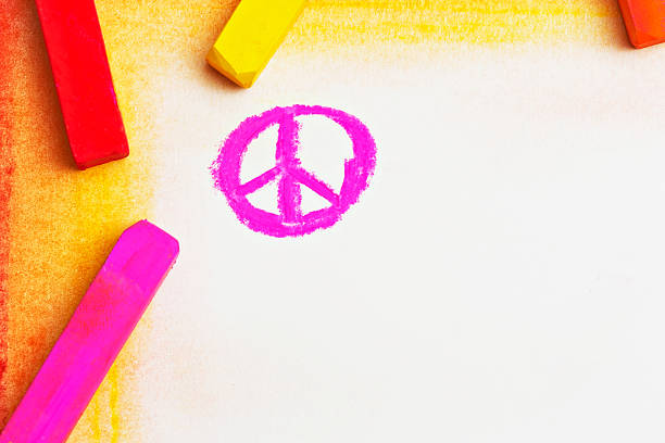 istock Pink pastel drawing of Peace symbol 181150535